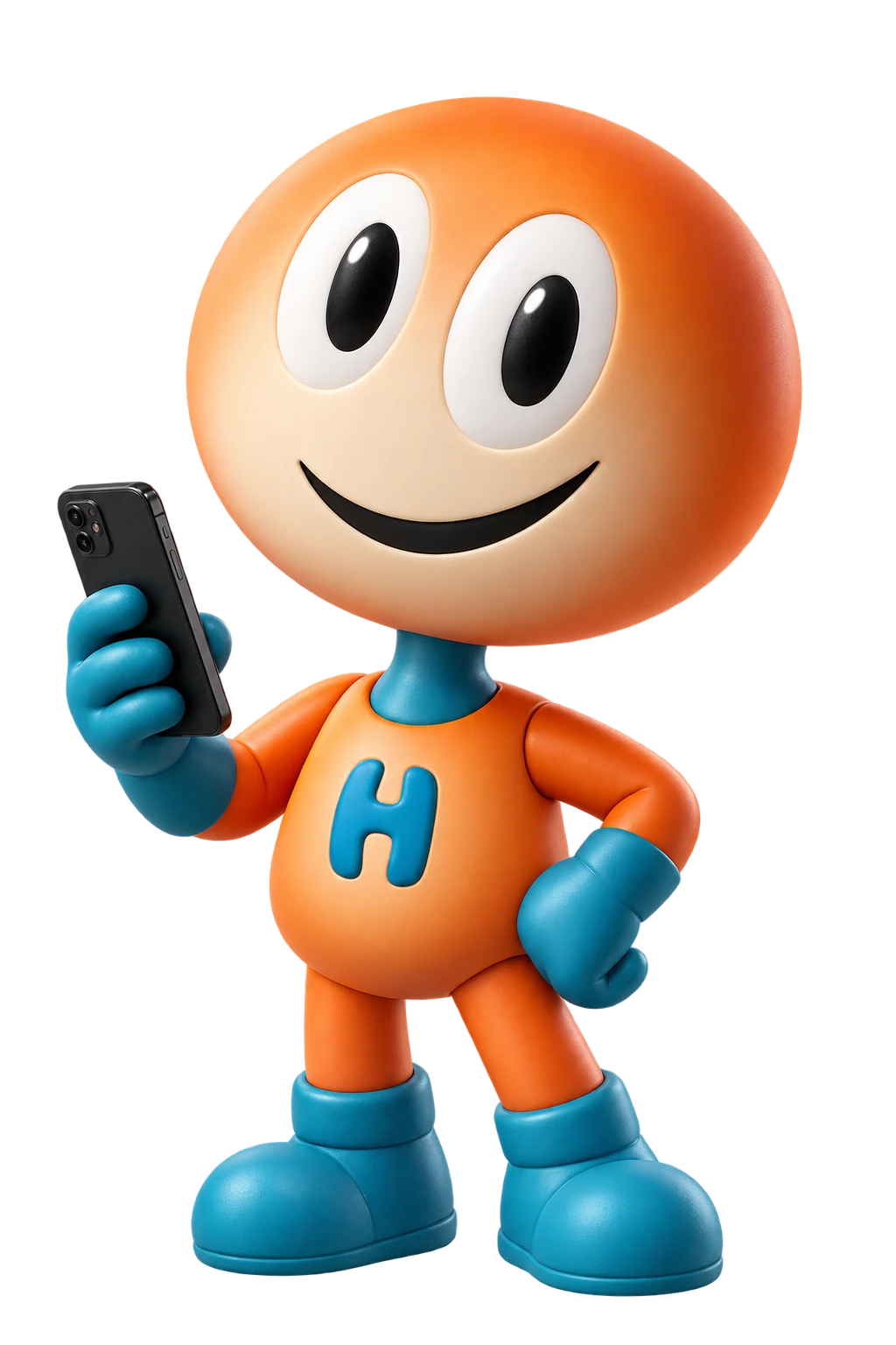 Hampis maskot med mobilen i handen